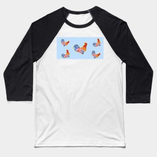 Rooster Chicken Funny Watercolor Blue Polka Dot Baseball T-Shirt